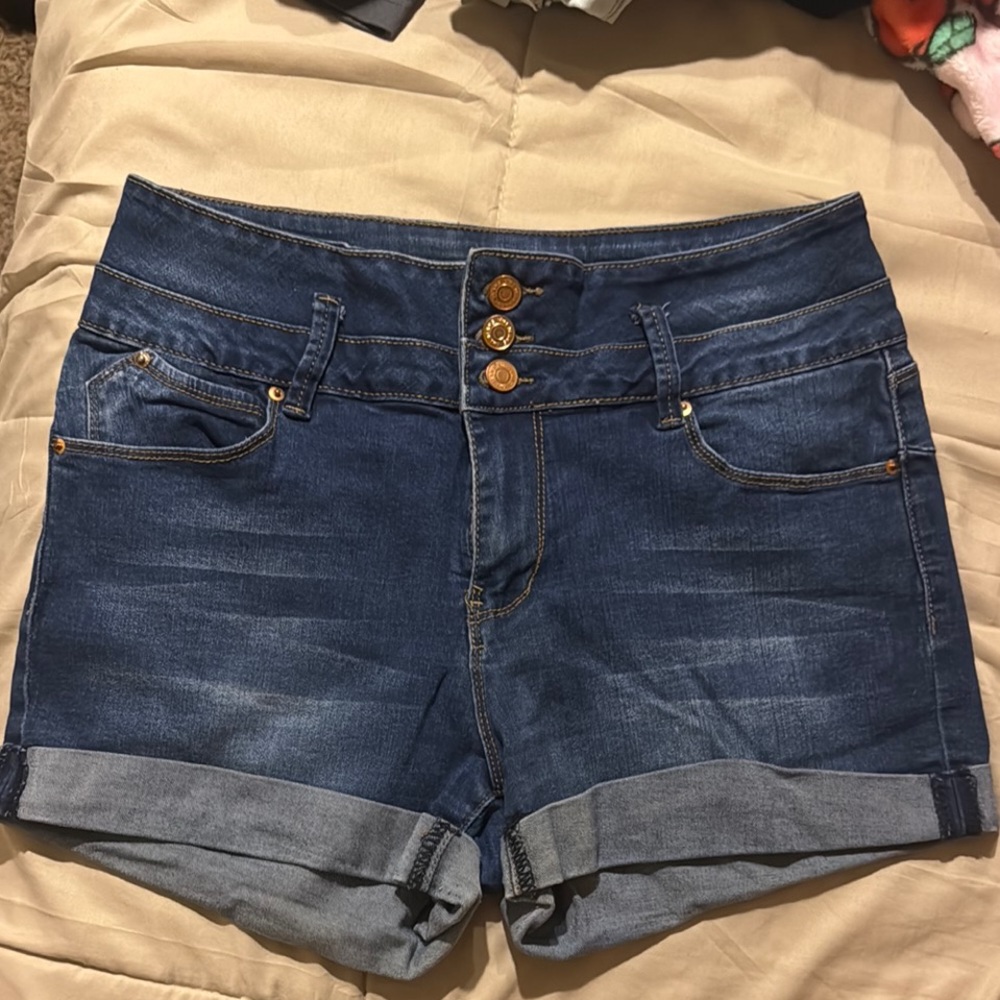 YMI Blue Jean Shorts with Rolled Hem and Stretchy Fit